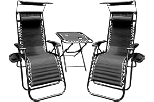 COSMO BUY Set of 2x Zero Gravity Chair with Sun Shade, Cup Holder, Table, Outdoor Sun Lounger Recliner Padded headrests Ideal for Pool, Beach and Garden, Terrace (Black)