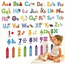 FLYAB Number Wall Stickers Decals - 60 Pcs Colored Removable