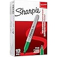 Sharpie Permanent Markers, Fine Point, Green, 12 Count