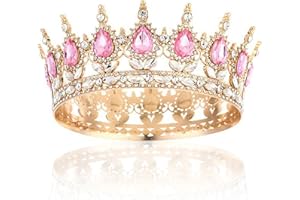 DINGFENG Couronne Princesse Or Rose pour Femme - Diadème de Mariage Baroque en Strass Éclatant pour Fiançailles, Anniversaire, Bal - Cadeau Luxueux pour Épouse et Fiancée