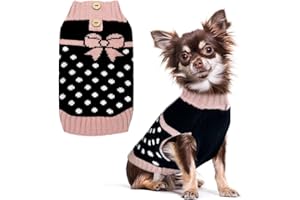 HRTTSY Small Dog Jumper Cute Dot Black Dog Sweater with Purple Bowtie Puppy Dog Clothes for Small Medium Dogs Cats Girl Warm Fall Winter Pet Knitwear Pullover Vest Shih Tzu Outfits, Large