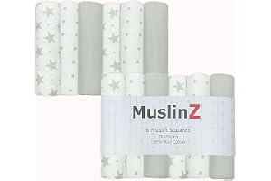 MuslinZ Baby muslindukar, muslinfyrkanter, musliner, 6-pack, 70 cm grå | 100 % bomull, baby rap-dukar, brittiskt varumärke, mjuka, absorberande, andas