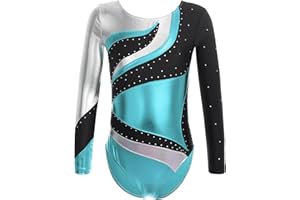 YiZYiF Ragazze Ginnastica Leotards Body Danza Classica Bambina Ginnastica Artistica Maniche Lunghe Balletto Costumi con Strass Lucido Decorato