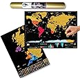 Global Walkabout Scratch Off World and UK Map with colours background - Deluxe Travel Size World and UK Map Poster - Countries and Facts - Travel Gift (Black)
