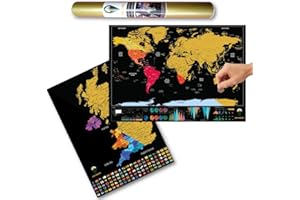 Global Walkabout Scratch Off World and UK Map with colours background - Deluxe Travel Size World and UK Map Poster - Countries and Facts - Travel Gift (Black)
