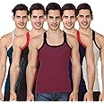 HAP Men's Rib Gym Vest Multicolor Pack (Pack of 5) Interlock Fabric | Contrast Binding