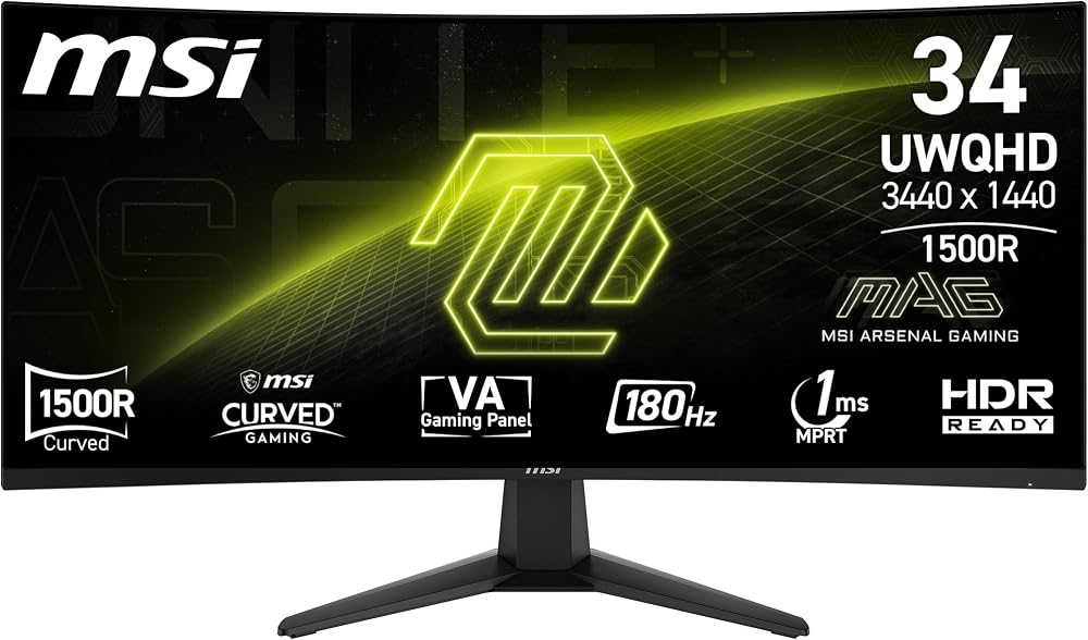 MSI 34 MAG 346CQ, Gaming Monitör, UWQHD, 21:9, Curve 1500R, VA, 180Hz, 1ms (MPRT), FreeSync Premium