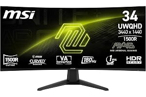 MSI MAG 346CQ, VA-Curved-Gaming-Monitor, 34" UWQHD, 180 Hz | 3440 x 1440, 180 Hz, 1 ms, 1500R, HDR Ready, Eye Care, Fram