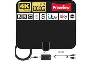 TELLEGANTE TV Aerial Indoor 350+ Miles Long Range Reception, Amplified HD TV Antenna for Freeview TV Support 4K 1080P Local TV Channels with Booster & 17ft Coax Cable