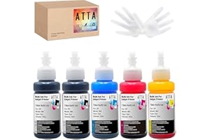 ATTA 664 Ink Bottle Refills Compatible with Epson ET2650 ink Refills T664 664 for EcoTank ET-2650 ET-2500 ET-2550 ET-2600 ET-4500 ET-14000 L100 L110 L350 L355 (Black, Cyan, Magenta, Yellow, 5 Pack)