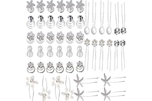 JENICH (50Pcs) 30Pcs Haarspiralen Hochzeit + 20Pcs Hochzeit Haarnadeln Perlen Blumen Strass Braut Haarschmuck Curlies U-förmig Haarnadeln Haarclips Haarklammern für Frauen Mädchen Brautfrisur Kommunion Party