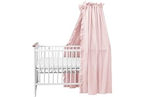 ‎BALBINA balbina Baldachin 100% Baumwolle, Deko-Set für Kinderbett, Betthimmel mit Rüsche & Schleife, Moskitonetz für Babyzimmer, Undurchsichtiger Bettvorhang ohne Himmelstange, 240 x 165 cm, Puderrosa Hell