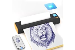 INKCHUM Neu Tattoo Drucker Bluetooth Stencil Drucker Mit LED-Anzeige, Mini Tattoo Stencil Tattoo Printer Transfer Maschine Kompatibel Mit Android IOS, Kabelloser Thermodrucker Mit 10pcs Transferpapier(Orange)