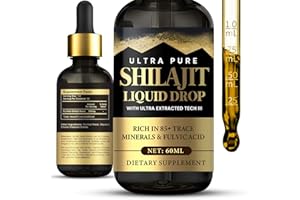 INDIMIZATION Shilajit Himalaya Tropfen 60ml, 100% Pures Shilajit Original Reich an Fulvosäure und Mineralien, Natürliche Quelle von Vitalstoffen, 5X Konzentrat, Vegan und Frei von Zusatzstoffen