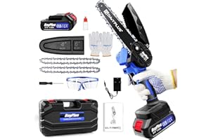 LUCN Tronçonneuse électrique super puissante et scie à bois à batterie avec aiguiseur - Outil de jardin avec une batterie Li-Ion et 2 chaînes, 2200W, longueur de la plaque de guidage de 15,2 cm