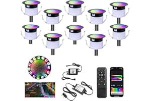 GEYUEYA Home LED Decking Lights WiFi Deck Light RGBW+IC Waterproof IP67 Music Sync Ø31MM 12V Decking Patio Plinth Lights for Patio/Terrace/Decoration - 10 Pack