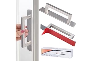 shuokang Selbstklebende Schrankgriffe 2 Stück Möbelgriffe, Edelstahl Schubladengriffe, Ohne Bohren Griff für Kleiderschrank, Küche, Schiebetür, Balkontür（Quadratisch, Silber）
