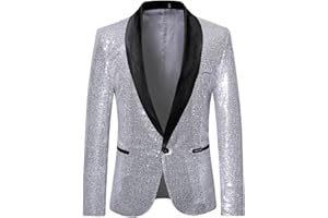 FEMEREINA Men's Shiny Sequins Suit Jacket Blazer Slim Fit Dress Suit One Button Tuxedo for Party,Wedding,Banquet,Prom