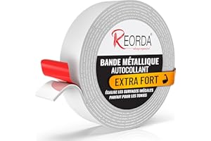 REORDA® Bande Métallique Auto-Adhésive Blanche Idéale pour Figurines Tonies® & Étagères (Extra Fort) - Ruban pour Aimants I Bande de Fer Ruban Ferreux