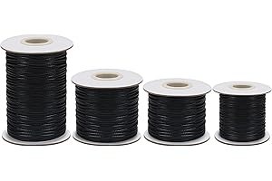 HANDI STITCH Cordino per Collane Fai da Te Cerato Nero (4 Misure) - 50m per Bobina Filo per Collane da 0,5/1 / 1,5/2 mm - Fili per Braccialetti Fai da Te, Cordoncino per Collane, Arte e Cucito