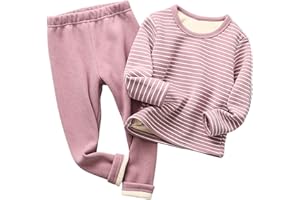XINYUNZU Mädchen Langarmshirt Gestreift mit Thermohose Kinder Kleidung Set Thermo 2 Teiler Hausanzug Thermounterwäsche Casual Klamotten Fleece Bekleidungssets für 3-10 Jahre Alt