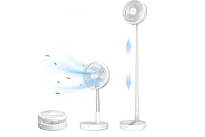 RUNZI 5400mAh Desk and Table Fan, USB Powered Pedestal Fan,Foldable and Adjustable Height Air Circulator Flool Fan for Outdoor, Courtyard, Beach,Travel, Room,4 Speed Settings