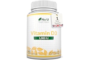 Vitamin D 1000IU - 365 Softgels Capsules - 1 a Day - 1 Year Supply - High Strength Vitamin D Supplement - Cholecalciferol VIT D3 - Made in The UK - Nu U Nutrition