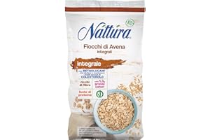 NATTURA Fiocchi di Avena Integrale Bio, Fonte di Fibre e di Proteine, a Basso Contenuto di Grassi Saturi, Prodotto Vegano, Contribuisce a Mantenere i Livelli Normali di Colesterolo, 500 g