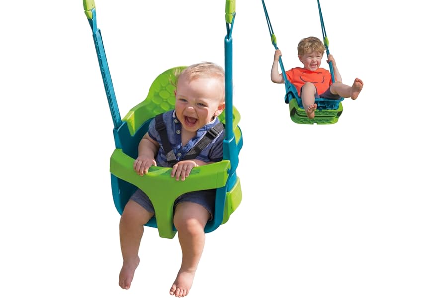 TP Toys Quadpod 4-in-1 Growable Swing Seat Green, Outdoor Playground Baby Swing Seat with Adjustable Ropes and Safety Strap, Toddler Swing for Gardens and Playgrounds, Kids 6 months - 8 years One Size