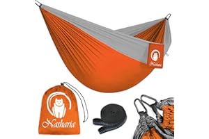 NASHARIA Amaca da Campeggio, Amaca Doppia, Amaca Sospesa da Giardino in Nylon, Amaca da Esterno, Portata Fino a 300 kg, 275 * 140 cm, con Fissaggio di qualità, per Viaggi, Campeggio, Giardinoadatta