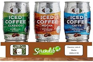 SERENDIB Master Café Iced Coffee in Cans, Coffee Bean Blend, Ready to Drink, Enjoy Cold or Iced, Classico, Latte, and Mocha 240ml Assorted Pack (Pack of 12)