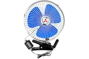 Enerfero 8 pulgadas ventilador auto 12V-24V, mini ventilador silencioso,vendilador para coches,camiones y furgonetas (Azul, 24V)