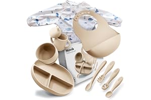 Navik | set pappa svezzamento | piatto svezzamento con ventosa per bambini | bicchiere bambino | cucchiaio e ciotola in silicone | beige