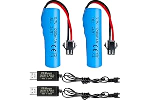 BLLRC 2PCS 3.7V 1200mAh Li-Ion Enchufe SM - 2P de batería con Cargador USB para DE68 DE44 DE45 DE58 DE49 DE57 DE70 Vehículo acrobático de Control Remoto de Doble Cara camión RC vehículo de Control Remoto