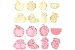 XONGSYUE Fruta Moldes Galletas set, 8pcs Cortadores de Galletas, 3D Plástico moldes galletas, cookie cutter, Molde para Hornear con Expulsor para Cookie, Fondant, Decoración de Pasteles