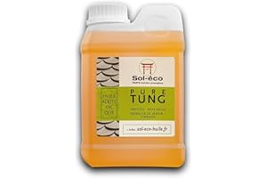SOL-ÉCO VOTRE SOLUTION ÉCOLOGIQUE (Sol-éco) Huile Pure Tung | Protection et entretien du bois intérieur/extérieur | Contact alimentaire | Meubles de jardin, plan de travail, terrasse, cuisine, planches à découper, teck, parquet 1L
