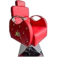 P P CHAIR Leather Beauty Parlor Cutting Chair,Salon/Barber/Cutting/Makeup/Makeover Bride Bridegroom Chair, Cushioned Seat Back, with Hydraulic & Push Back System (Black) (Steel Handle Red)