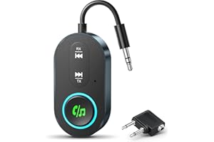 KRICSERTG 2025 Upgraded Bluetooth 5.3 Transmitter Receiver, 2-in-1 Airplane Bluetooth Adapter, Compatible with 2 AirPods or Wireless Headphones, with 3.5mm Aux Audio Jack for Home Stereo, Airplane, Car