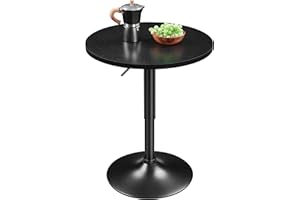 Yaheetech Mesa de Bar Mesita Regulable en Altura Mesa de Café Mesita Auxiliar Altura Ajustable Mesa Redonda con Tablero Giratorio 360° Negro