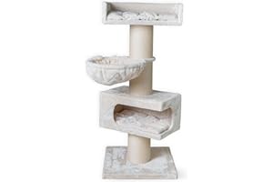 Arbres à Chat RHRQuality pour Grands Chats - Royalty Retreat - 150 cm de Haut - Plusieurs Chats - avec Maison de Jeu - Beige