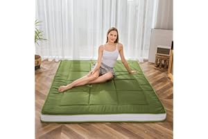 MAXYOYO Futon Mattress, Padded Thicken Japanese Floor Mattress Quilted Bed Mattress Topper, Extra Thick Folding Sleeping Pad Breathable Floor Lounger Guest Bed (Green, King)
