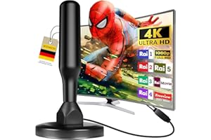 WEIMEIH Antenna TV Interna, Antenna TV Interna Amplificata Potente, Terrestre con 450 km di Ricezione con Base Magnetica, Amplificatore di Segnale Support 4K HD 1080P per HDTV Digitale Televisione