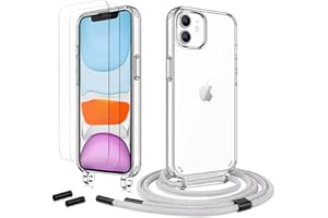 Anshow Handykette für iPhone 12 Mini Hülle mit Band + 2 Schutzfolie, Robust Necklace Extrem Stoßfest Handyhülle iPhone 12 Mini Case Transparent Schutzhülle zum Umhängeband Abnehmbar, Grau