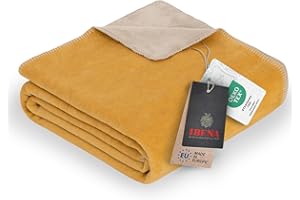 Ibena Dublin Decke 150x200 cm - Baumwollmix kuschelig, warm & waschbar, Wendedecke gelb Natur