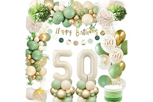 AUEZONA Globos 50 Cumpleaños Verdes,50 Años Decoracion Cumpleaños,Decoracion Fiesta 50 Cumpleaños,Pancarta de Feliz Cumpleaños,Decoraciones Verdes Oro Fiesta de 50 Cumpleaños para Hombres y Mujeres