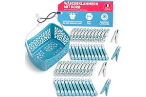 ‎CULICLEAN culiclean Wäscheklammern stabil ohne Abdruck Ecoline mit Wäscheklammernkorb 48 Stück mit Wäscheklammernkorb blau weiß/weiß blau Korb blau Henkel weiß Korb statt Beutel