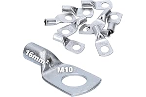 KALITEC Cembre A3-M10 - Terminales de cable de tubo (10 unidades, 16 mm², M10, cobre estañado, ojal anular sin aislamiento, juego de ojales de conexión eléctricos, terminales de cable para conexión de