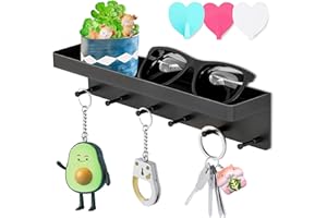 TWBEST Schlüsselbrett mit Ablage,Schlüsselhalter mit 6 Haken+1 Steckdosenhaken,Schlüssel Organizer/Wandorganizer Hakenleiste mit Ablage(Schwarz)