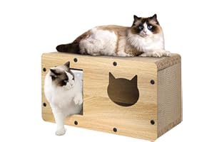 Furjoy Large Sturdy Cardboard Cat House with Scratcher, Cat Condo, Bed, Toys for Outdoor/Indoor, Cat Play House & Home Décor, Scratching Pad for Cats Bunny Small Animals