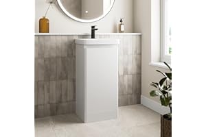 Affine® 400mm Vanity Unit Wash Basin Sink Bathroom Floor Standing Storage Cabinet Cupboard Cloakroom, Soft Close Door, White Gloss